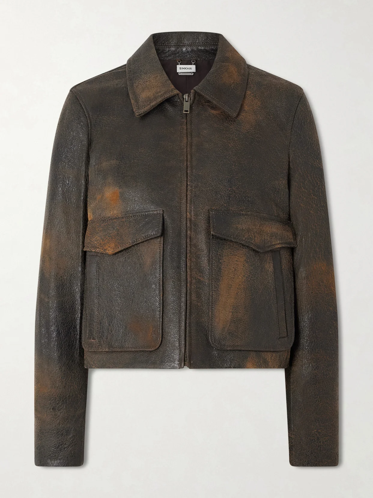 Sage Textured-leather Jacket - 1