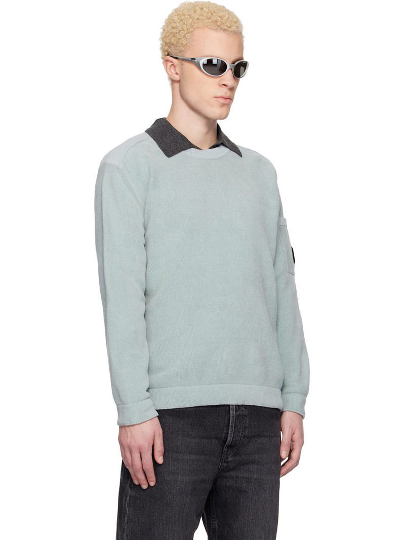 Blue Cotton Chenille Crewneck Lens Sweater 2