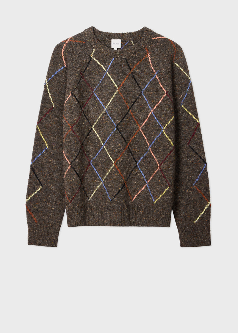Brown Flecked Wool-Blend Argyle Sweater 1