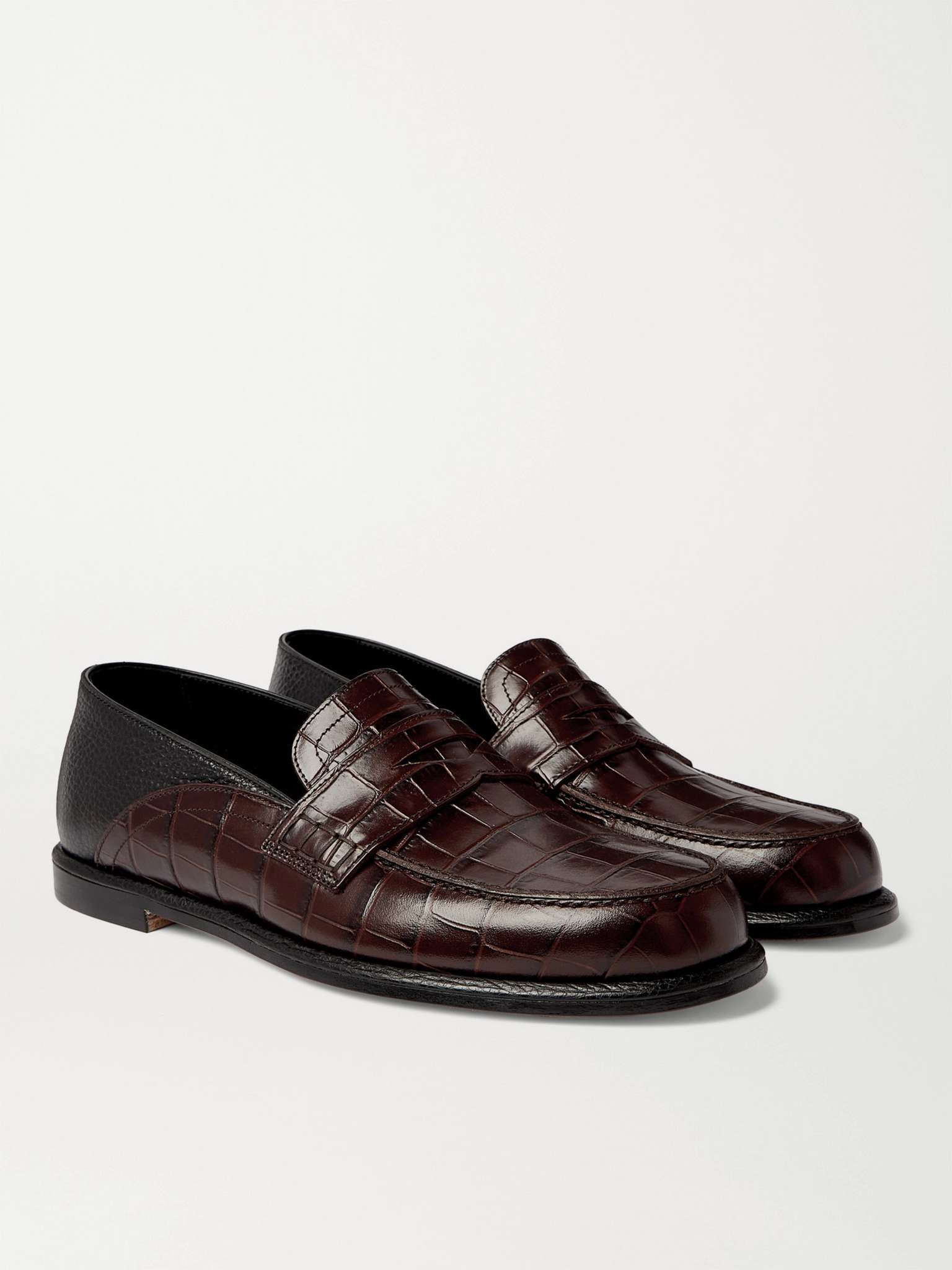 Collapsible-Heel Croc-Effect and Full-Grain Leather Penny Loafers - 2