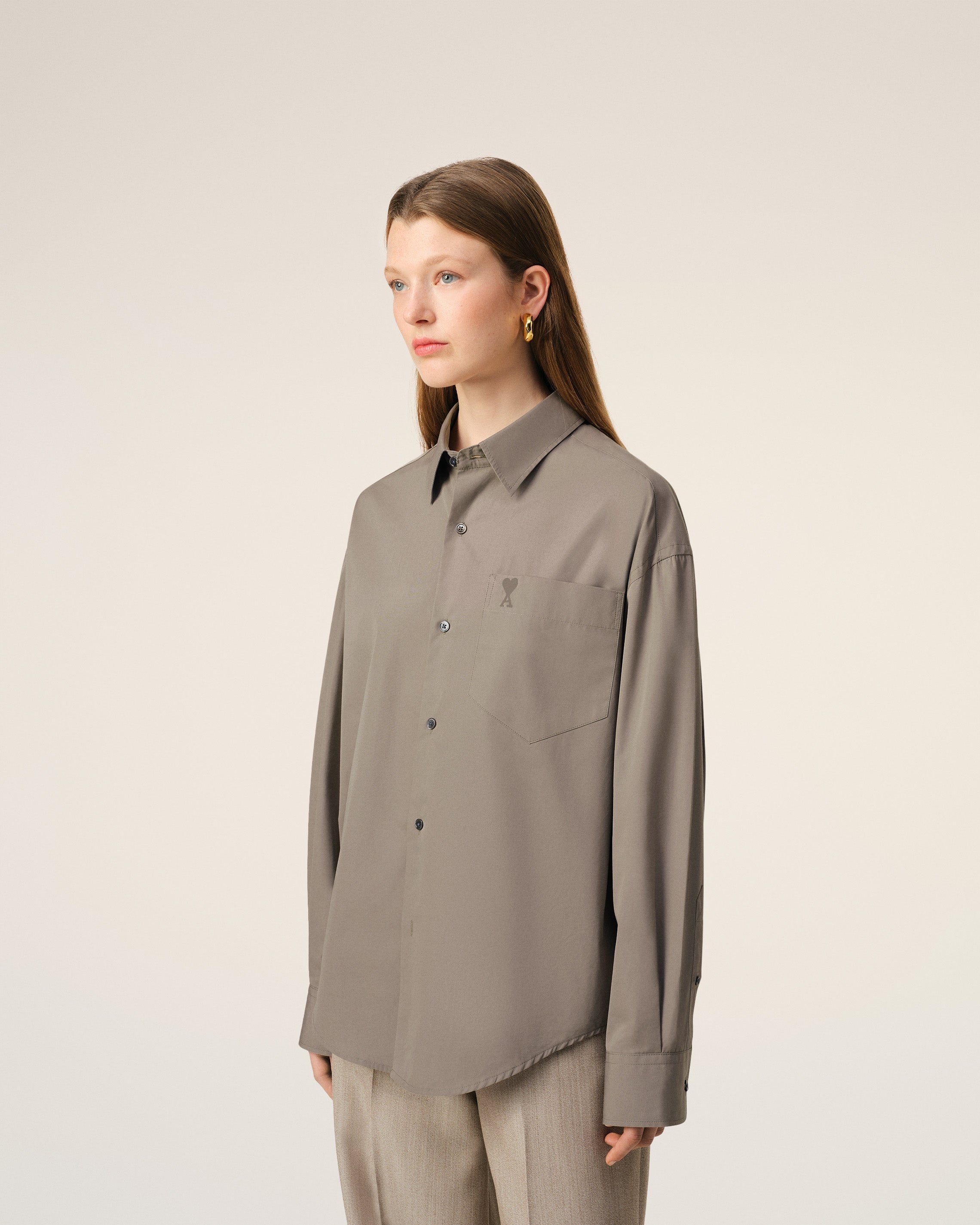 BEIGE COTTON AMI DE COEUR BOXY SHIRT - 3