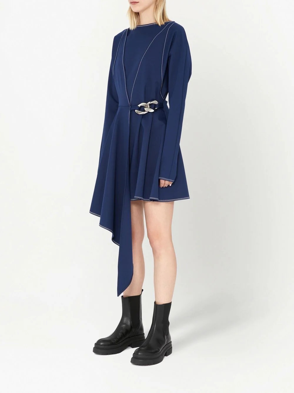 chain link-embellished asymmetric dress - 3