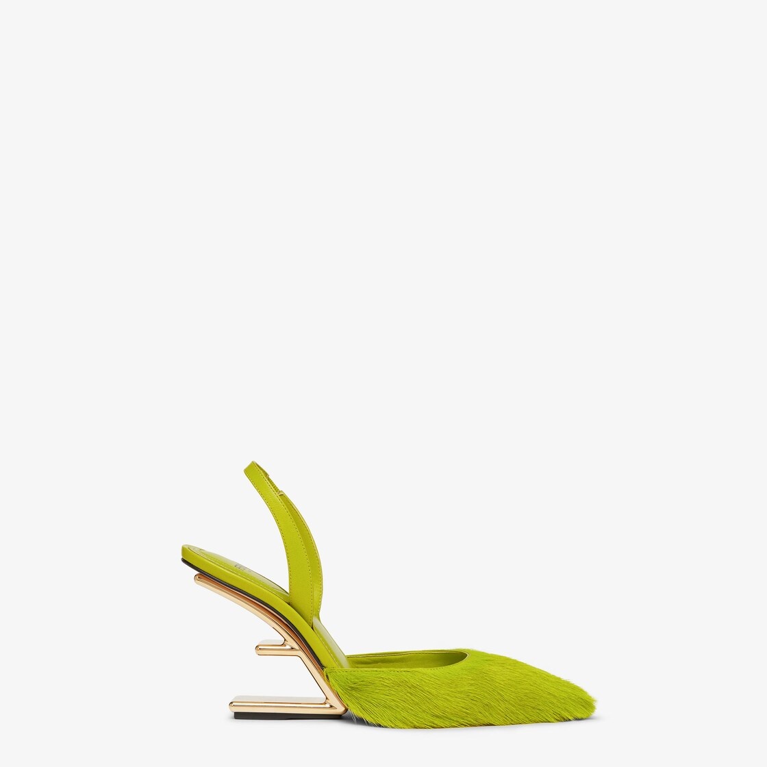 Acid green pony hair high-heeled slingbacks - 1