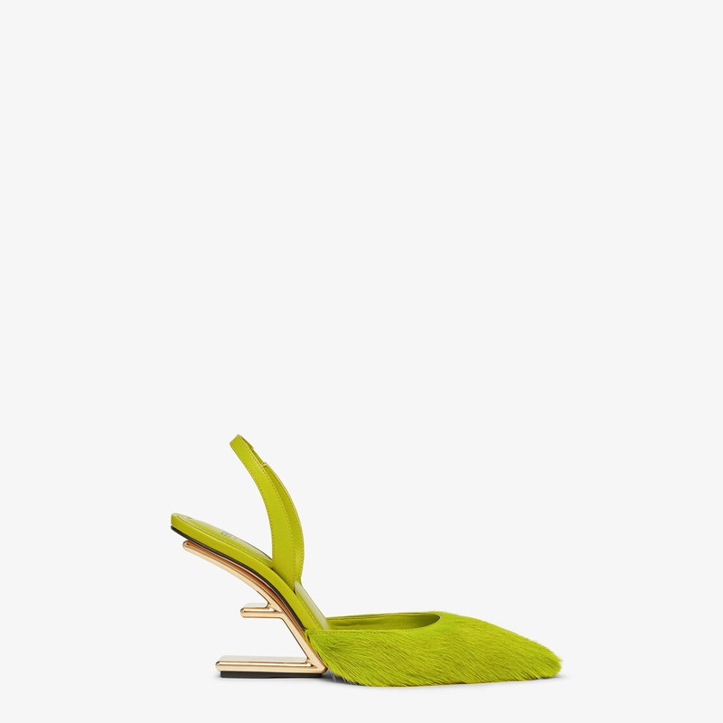 Acid green pony hair high-heeled slingbacks 1