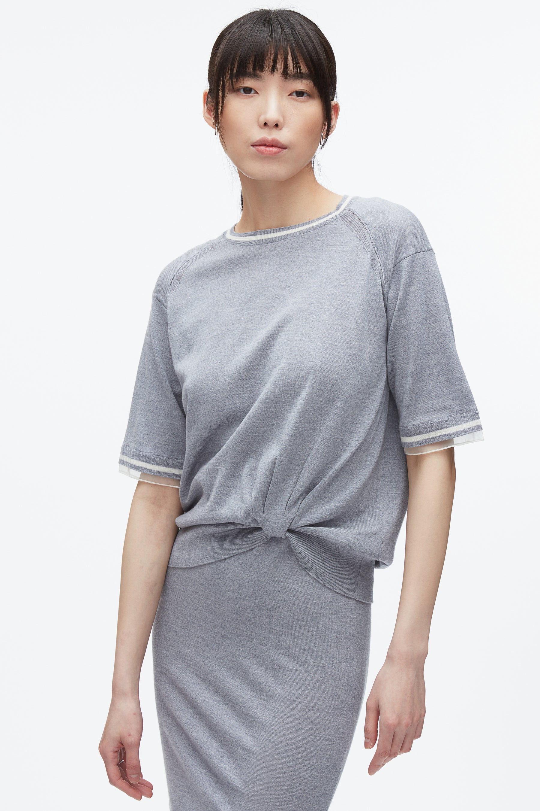 French Tuck Knit Dress with Organza - 4
