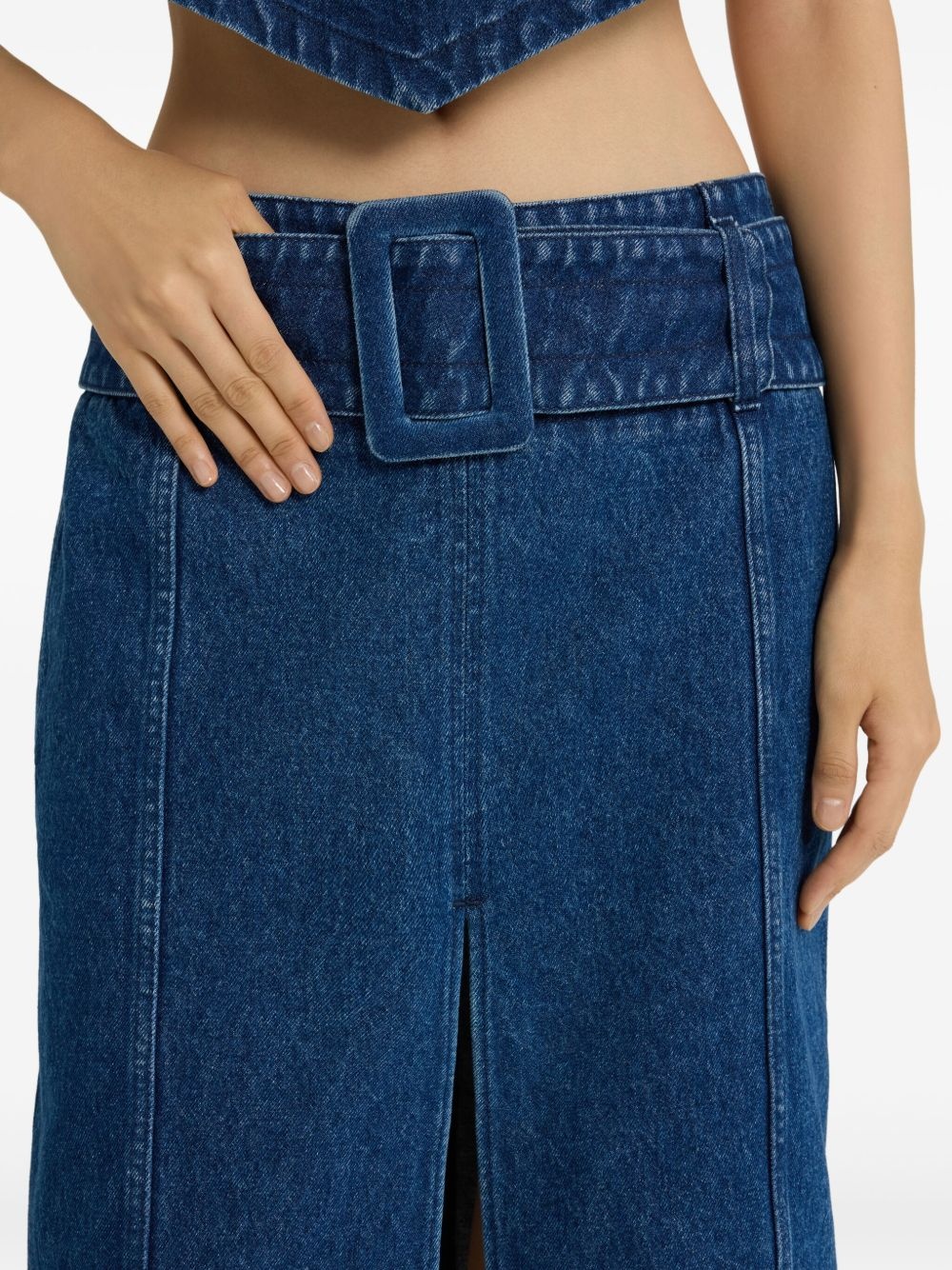 belted denim midi skirt - 4