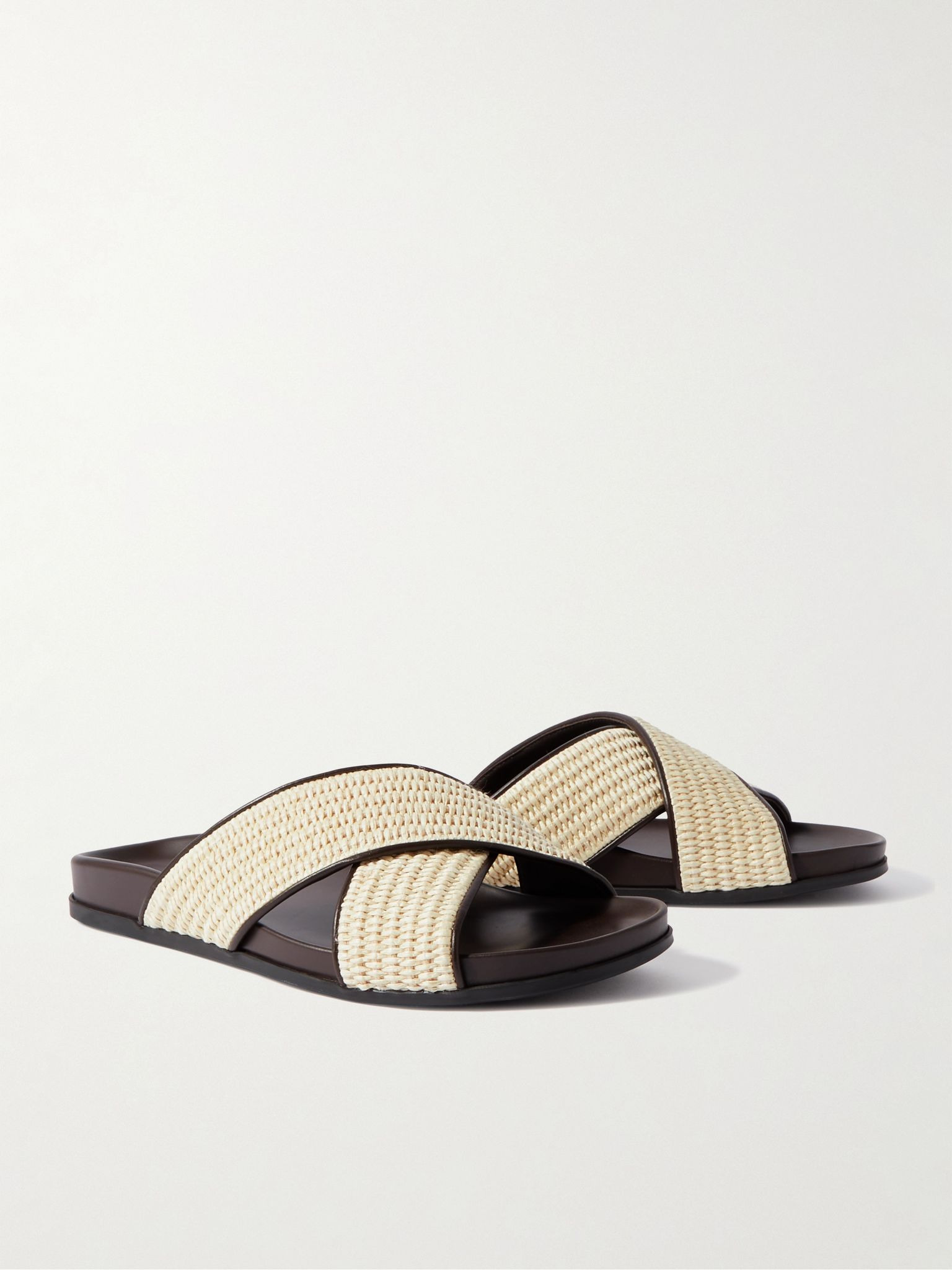 Chiltern Leather-Trimmed Raffia Sandals Beige - 4