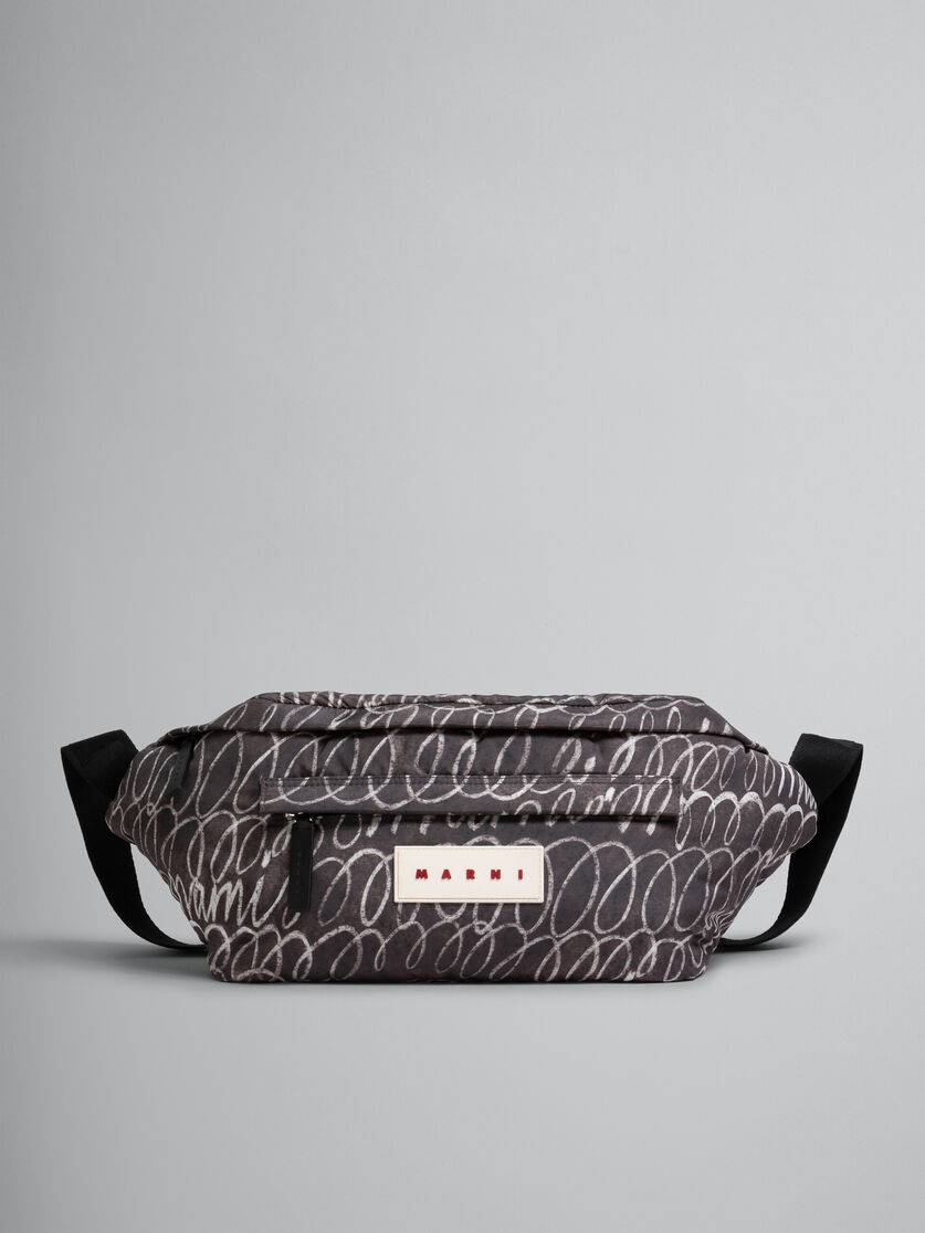 BLACK PUFF BELT BAG WITH MARNI SCRIBBLE PRINT - 1