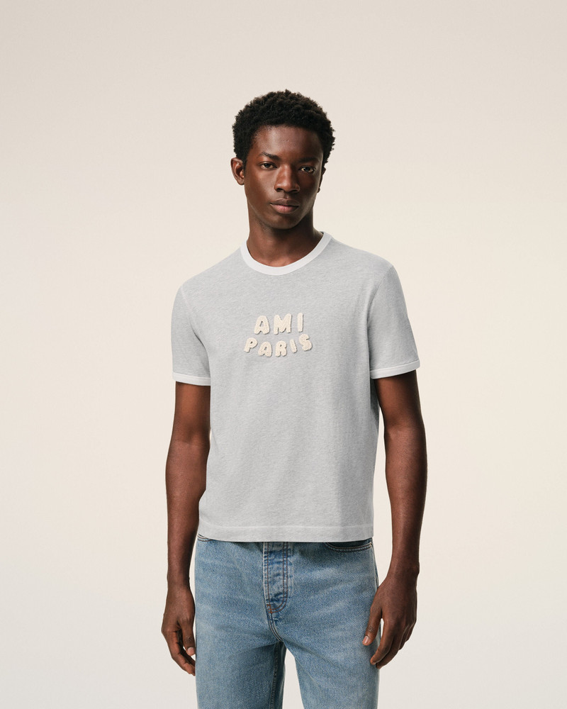 AMI Paris GREY COTTON AMI PARIS KNITTED PATCH T-SHIRT outlook