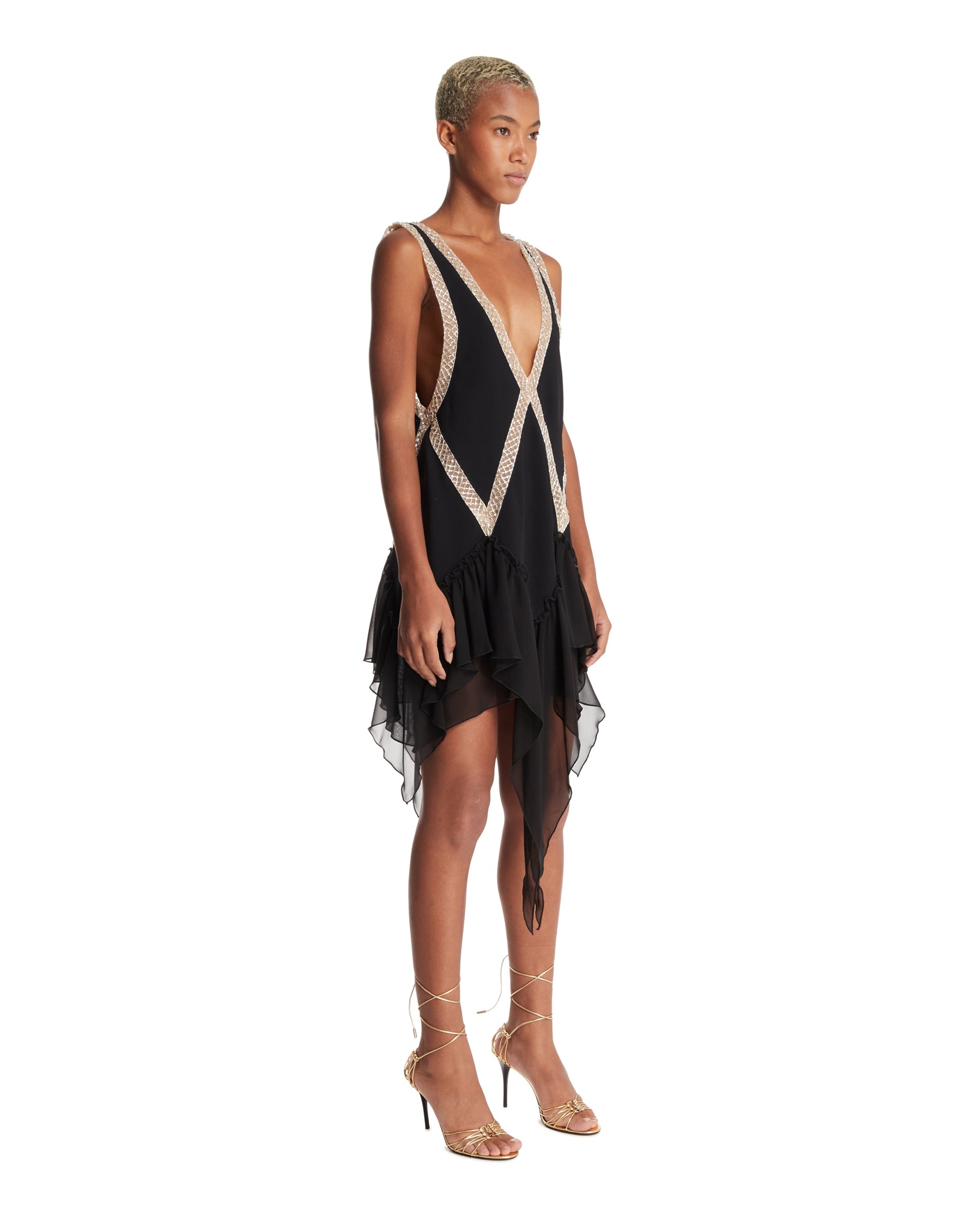 Black V-Neck Mini Dress - 4