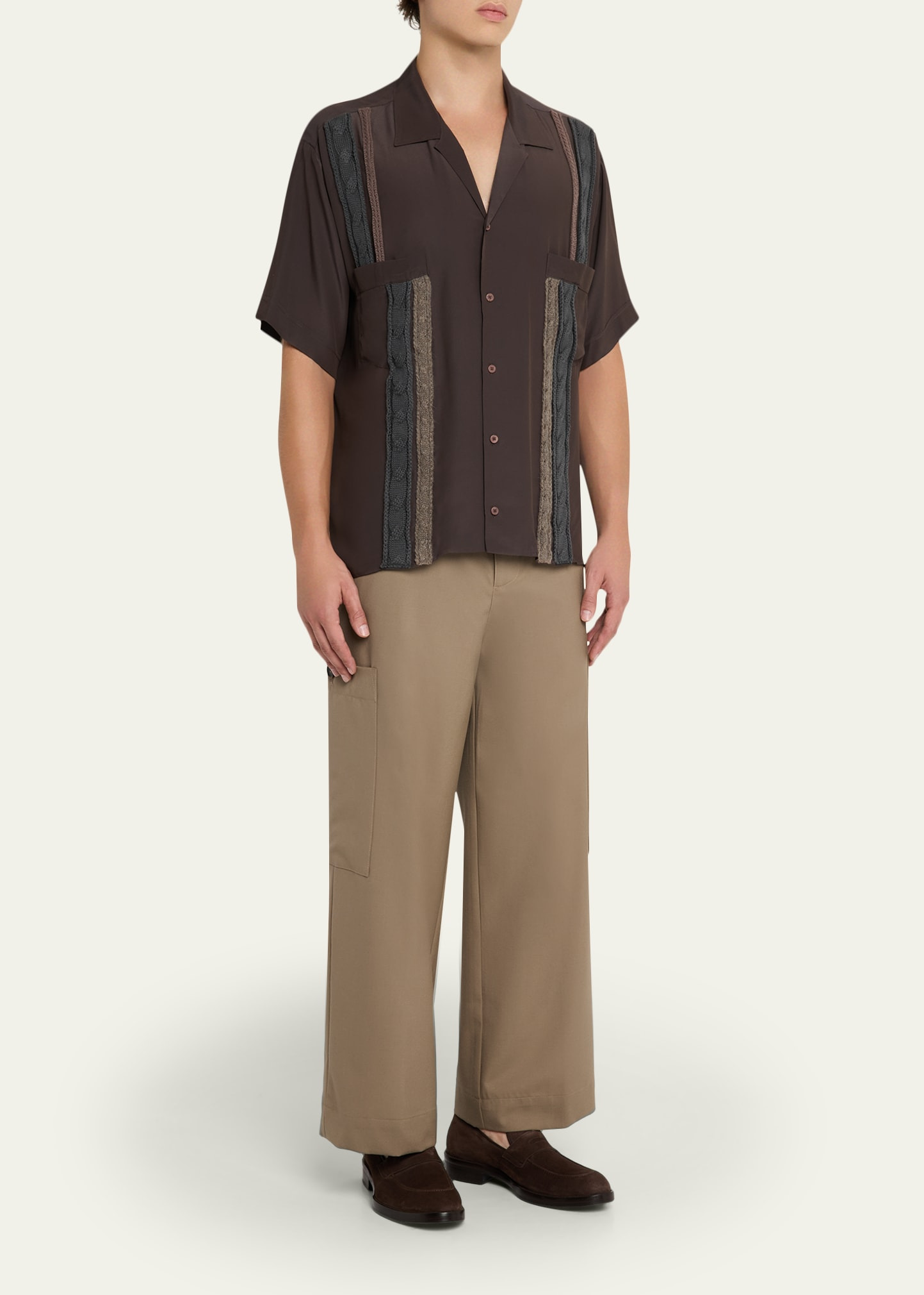 Men's Vertical Embroidered Short-Sleeve Shirt - 2