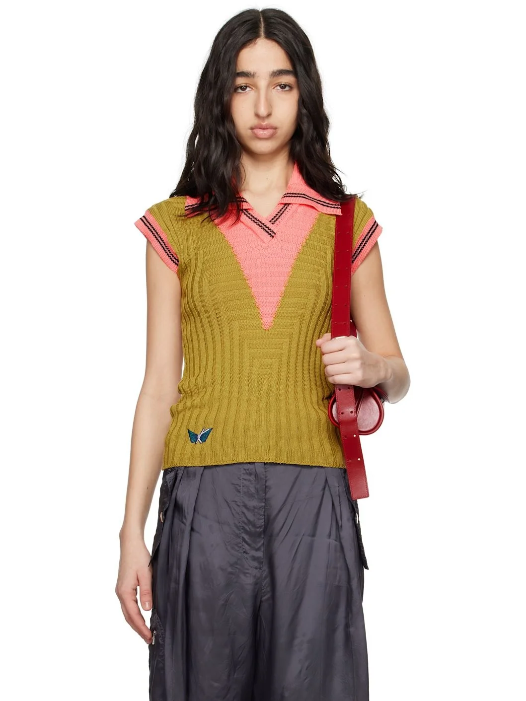 Green & Pink Quimby Sleeveless Knit Polo - 1