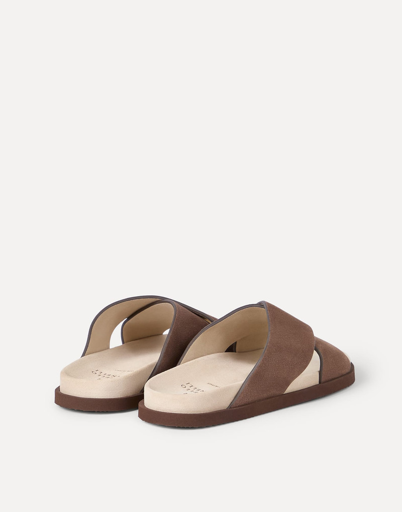 Brunello Cucinelli Suede crossover slides outlook
