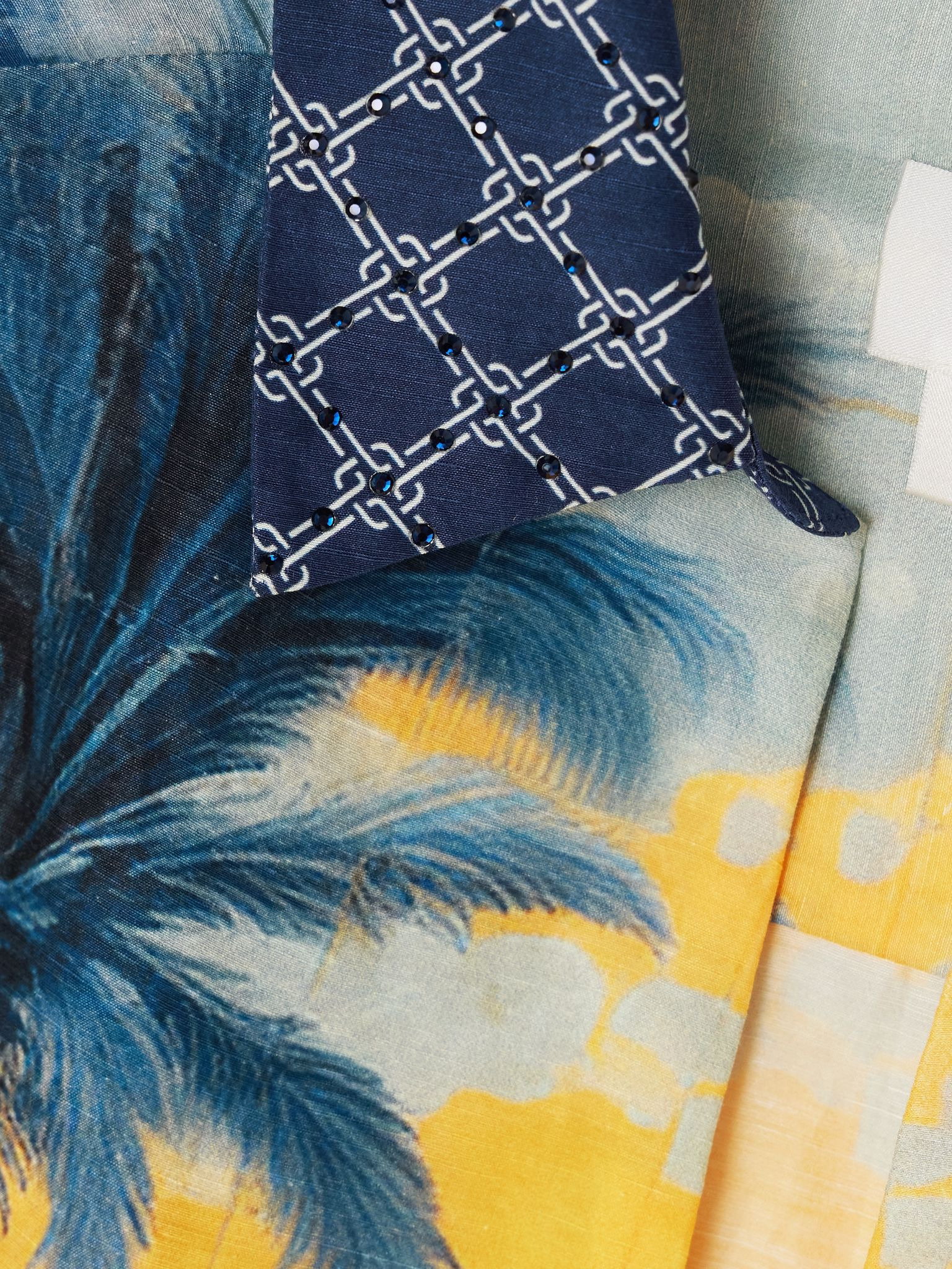 Cropped embellished printed linen and silk-blend wrap shirt Blue - 4