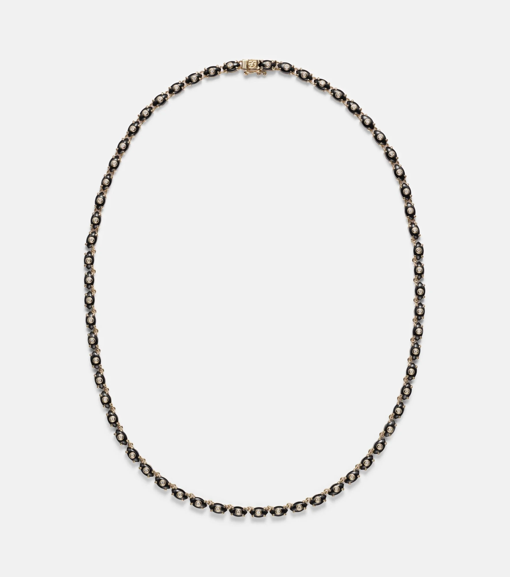 Tiny Carved Stone 14kt gold necklace with onyxes and diamonds - 1