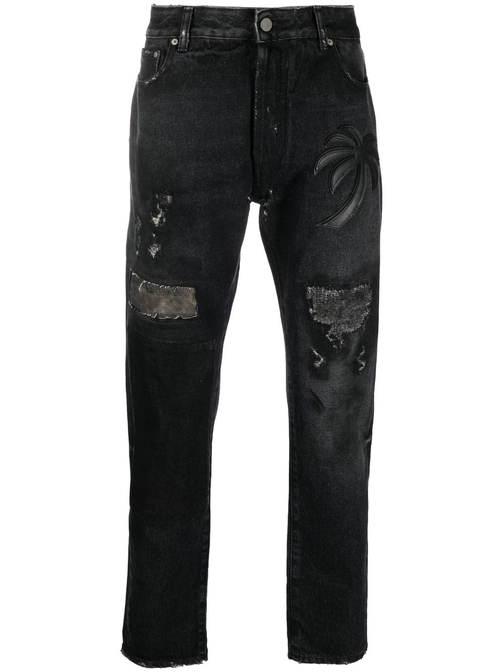 palm tree-patch straight-leg jeans - 1