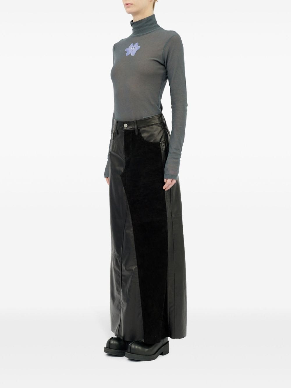 5-pockets panelled leather long skirt - 6