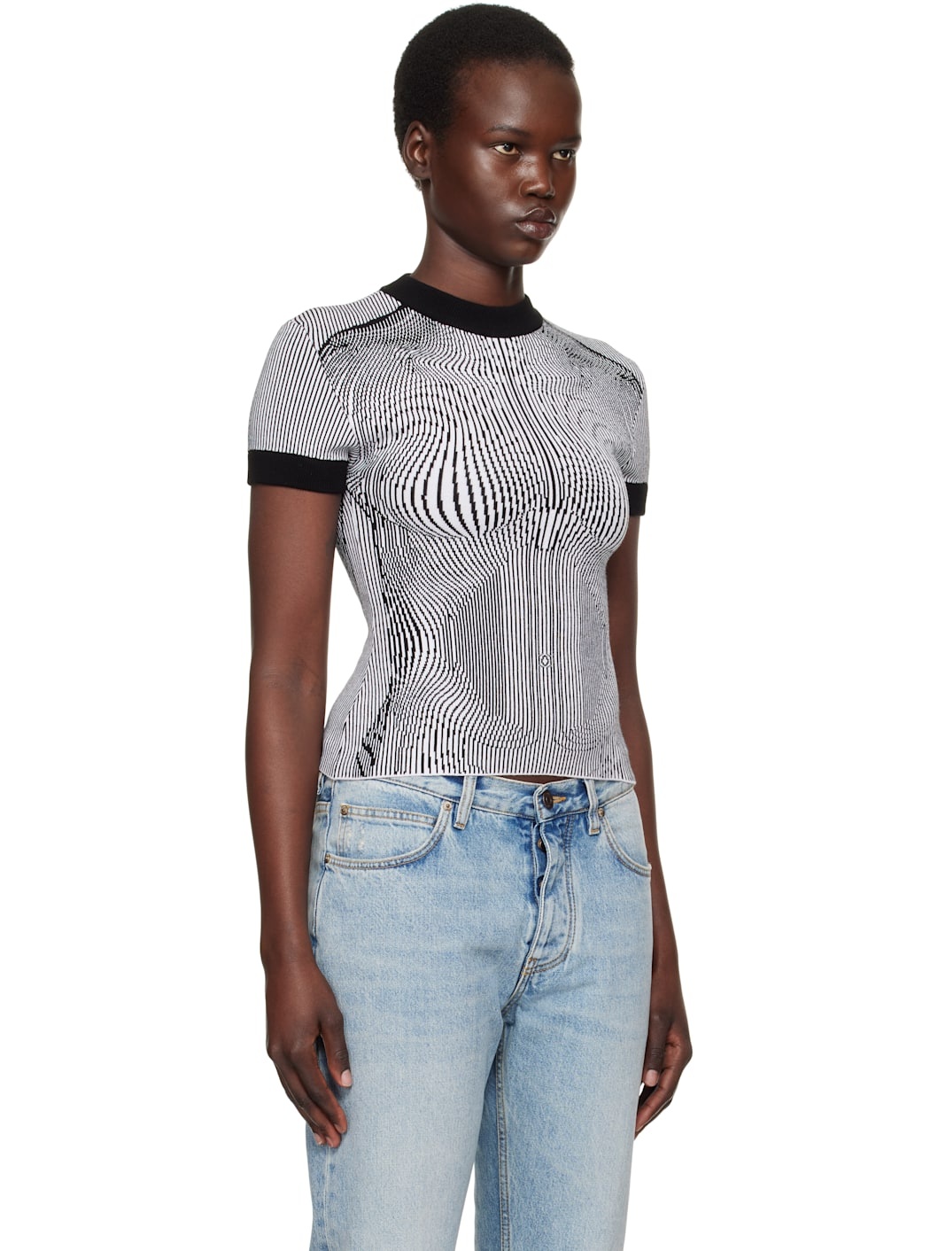 Black & White 'The Morphing Pinstripes Jacquard' T-Shirt - 2