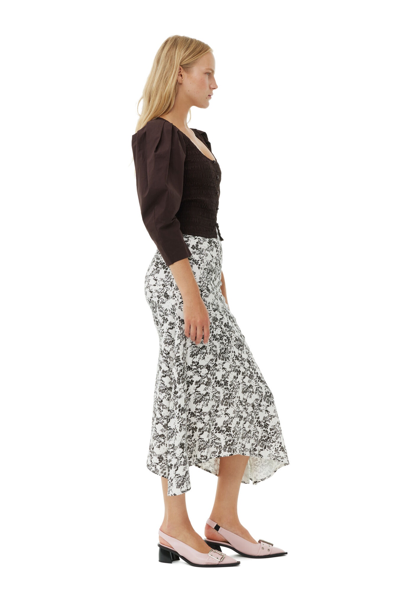 FLORAL VISCOSE TWILL LONG SKIRT - 4