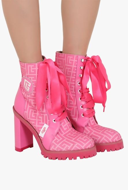 Balmain x Barbie - Pink canvas monogram print Petra Ranger ankle boots - 7