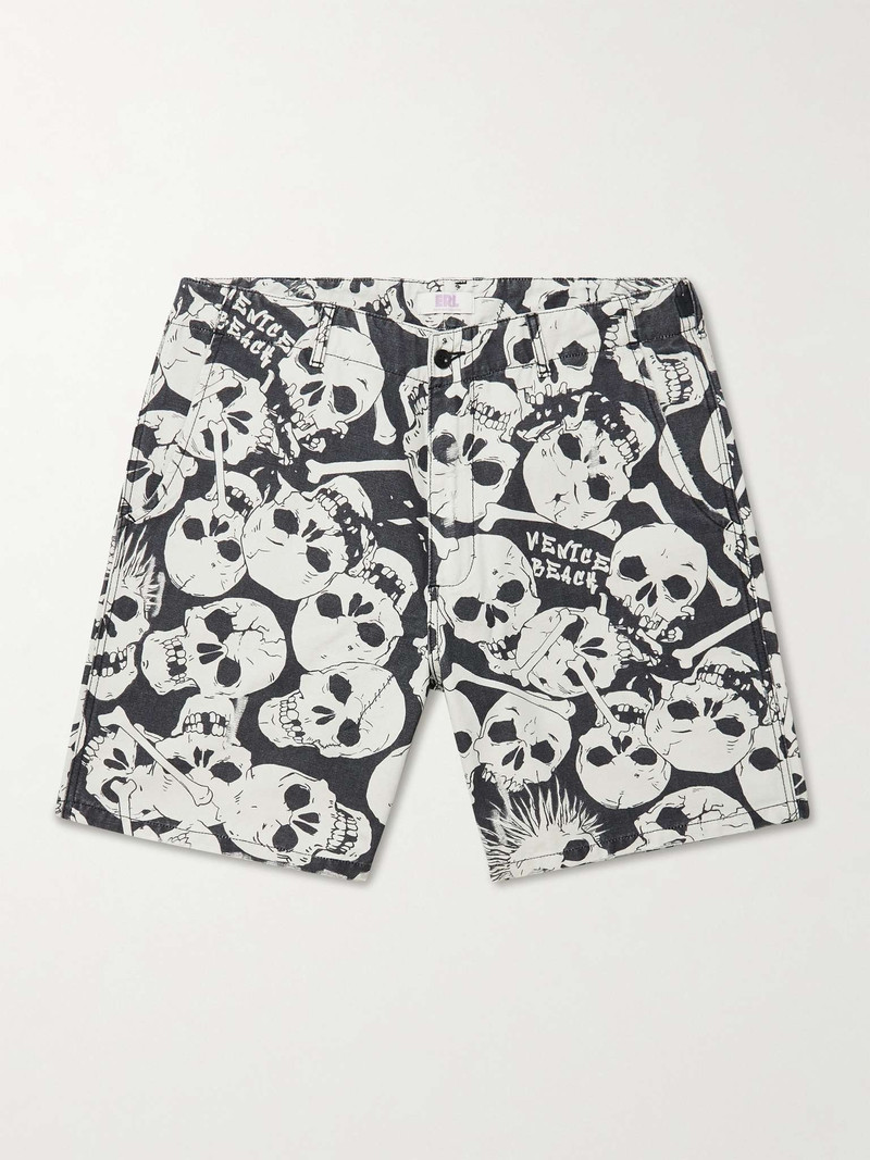 Straight-Leg Printed Distressed Denim Shorts 1