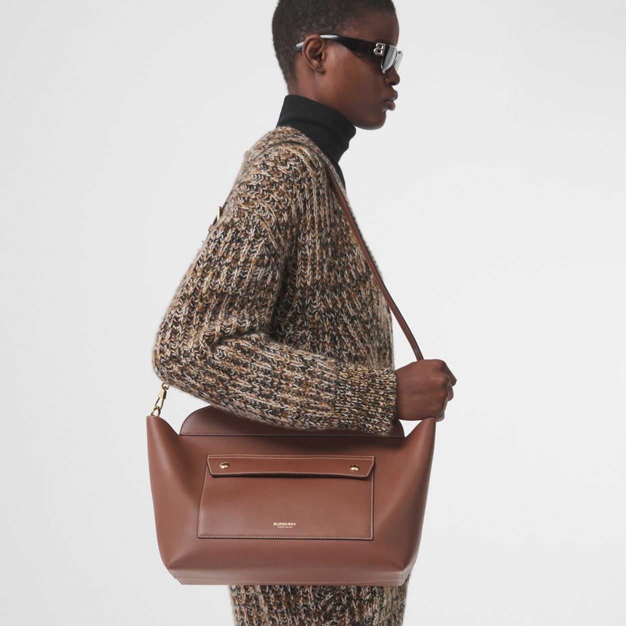 Small Leather Soft Pocket Tote - 10