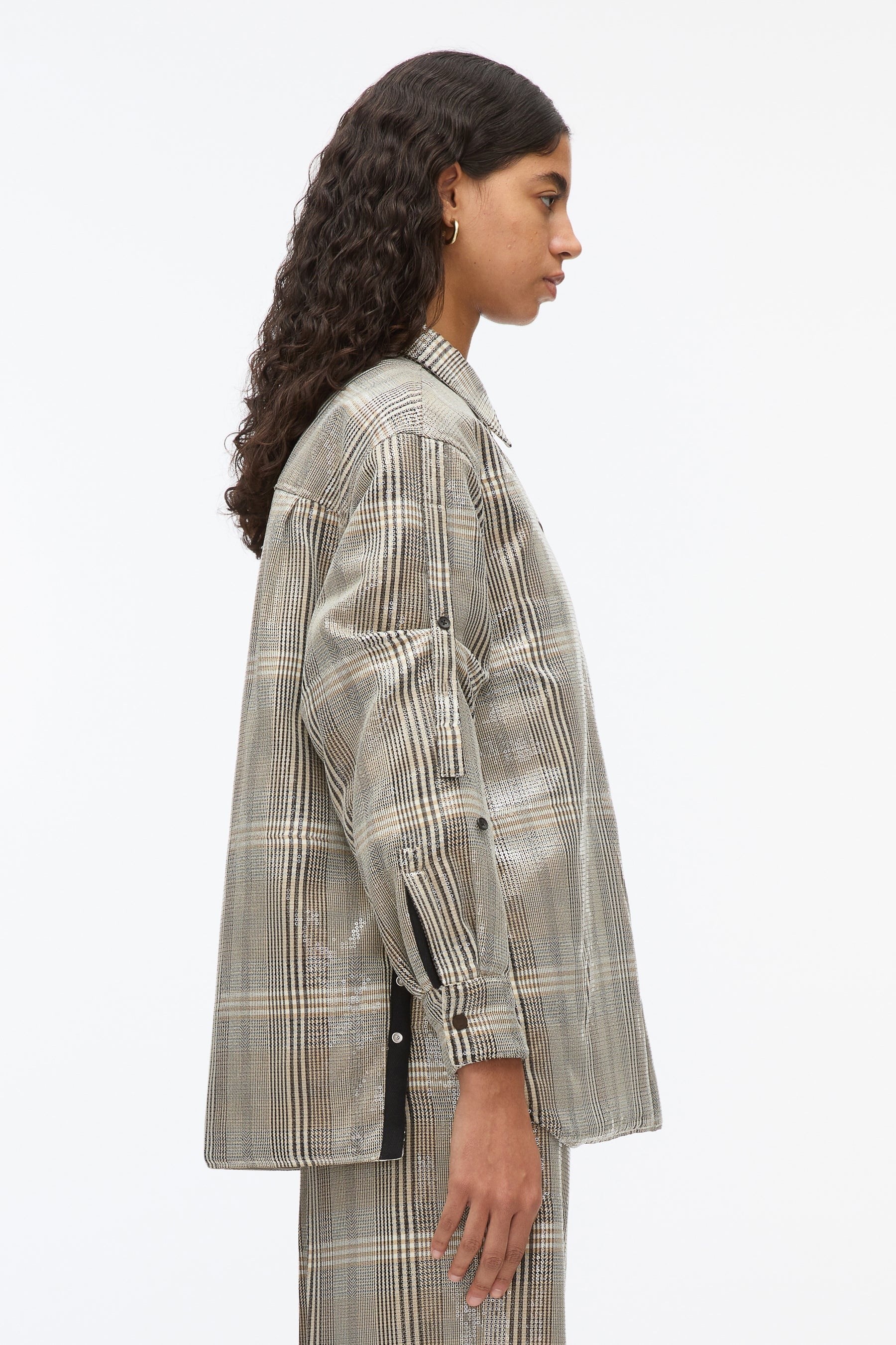 Sequin Plaid Shirt Jacket - 4
