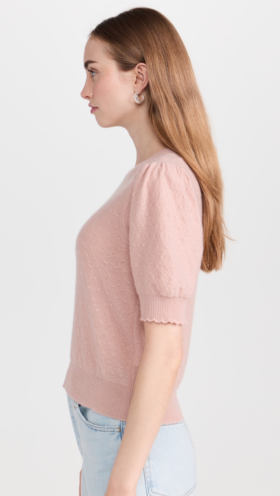 Pointelle Puff Sleeve Sweater - 3