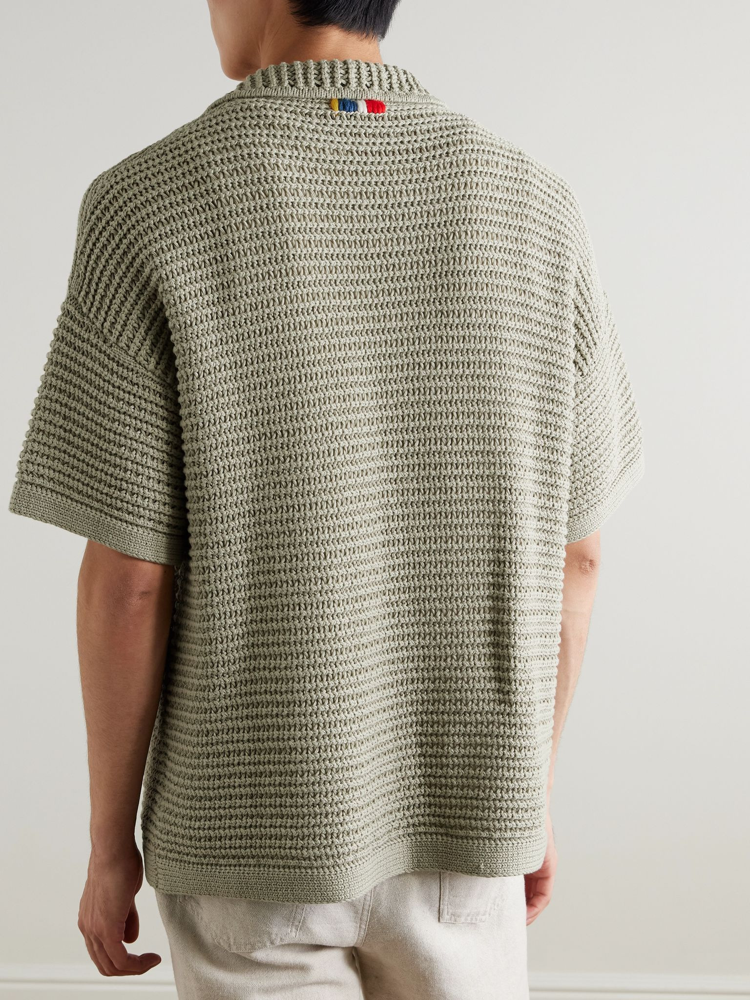Thomas Open-Knit Organic Cotton Shirt Green - 3