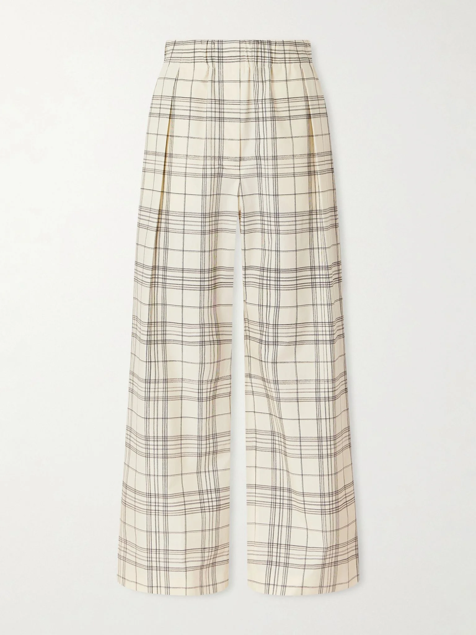 Checked cotton-poplin wide-leg pants Cream - 1