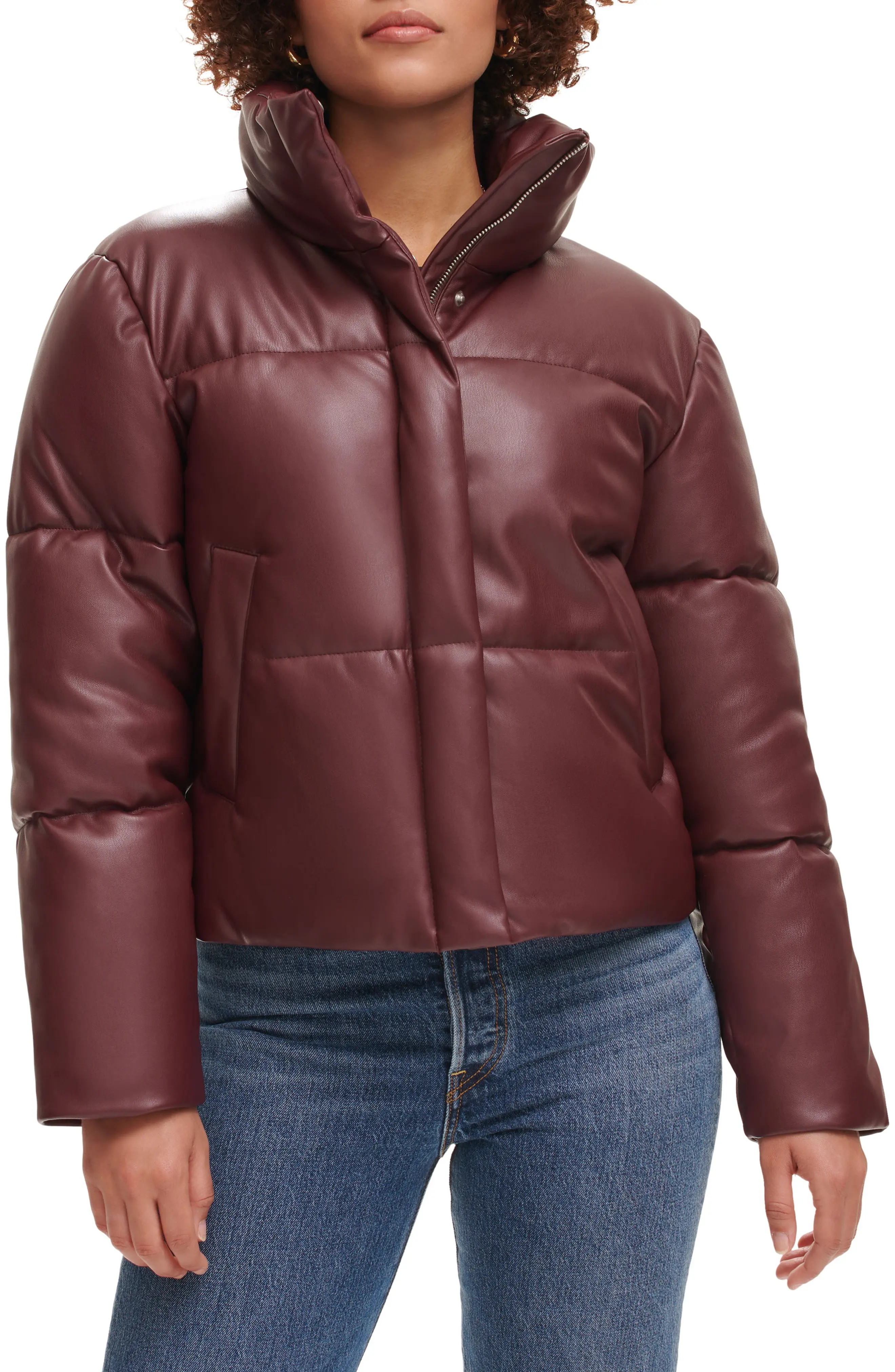 Water Resistant Faux Leather Puffer Jacket - 4