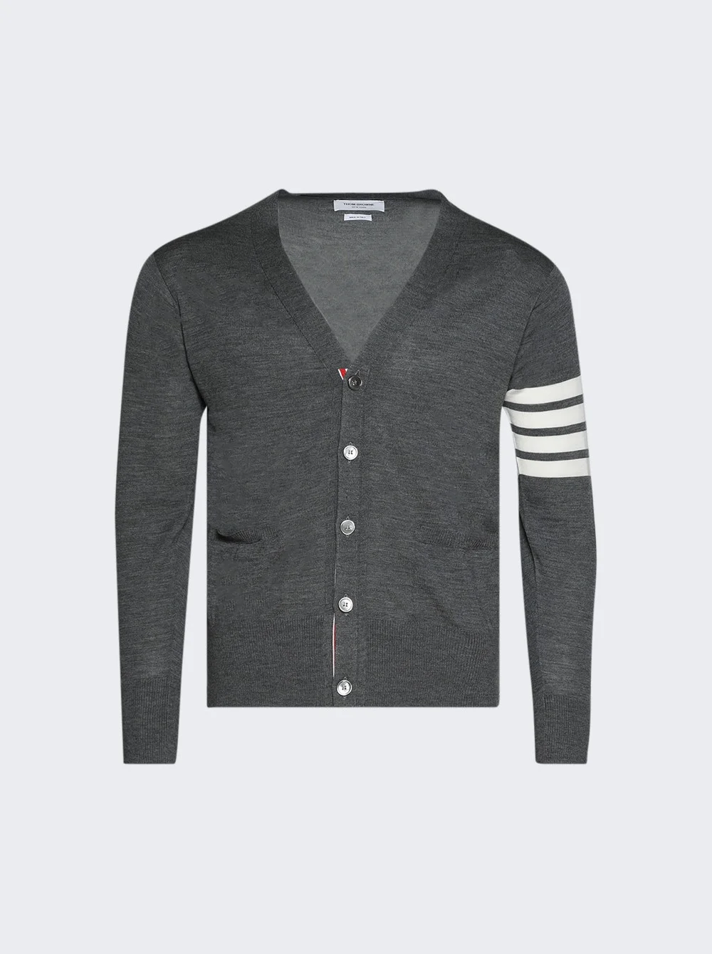 Merino Wool 4-bar Classic V-neck Cardigan Medium Grey - 1
