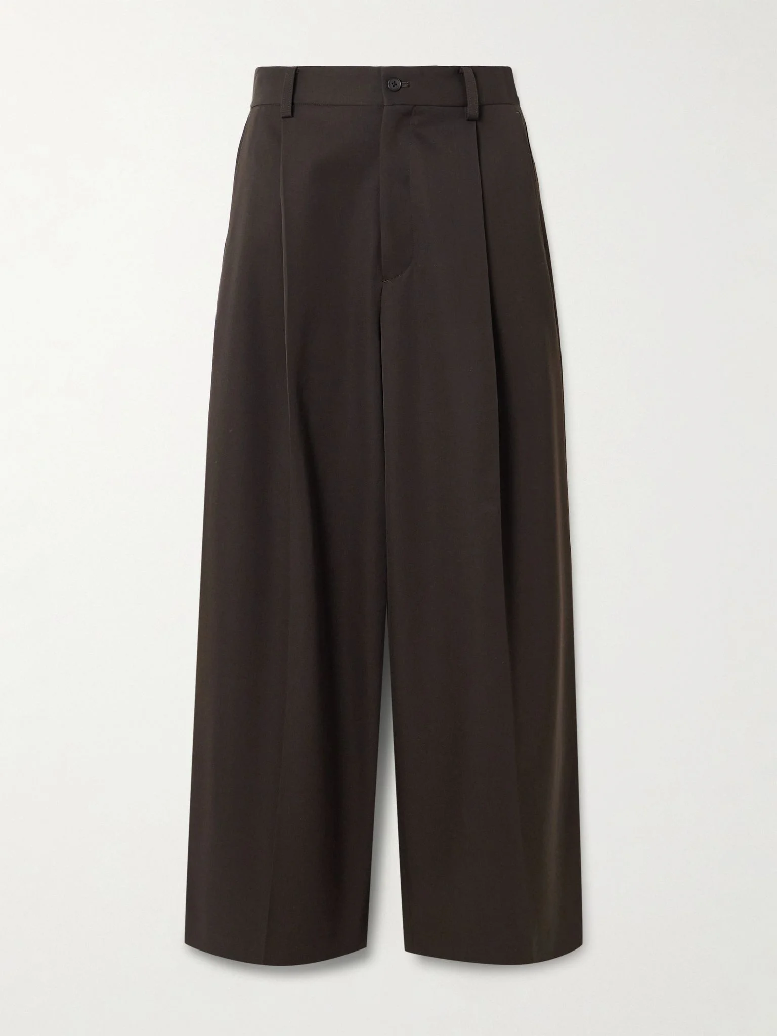 Pleated wool-twill wide-leg pants Dark brown - 1