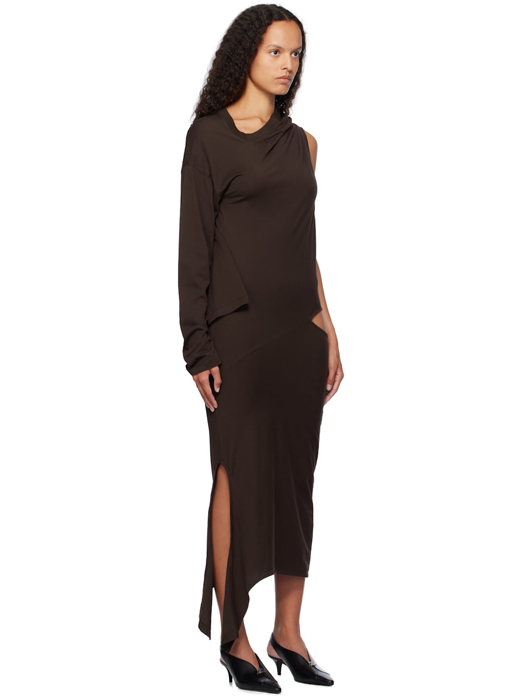 Brown Off Shoulder Midi Dress - 5