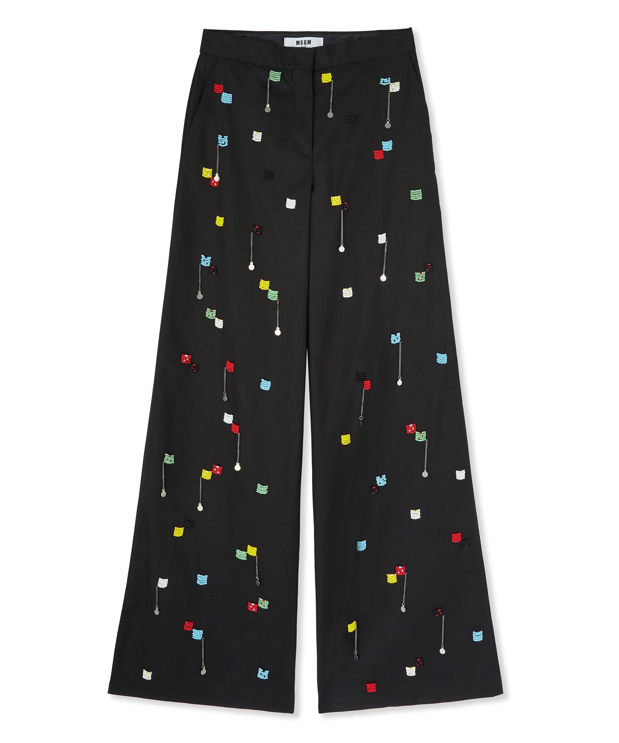 Stretch cotton gabardine roomy pants with embroidered beads - 1