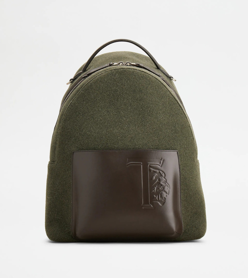 BACKPACK IN FELT AND LEATHER MEDIUM - GREEN, BROWN 1