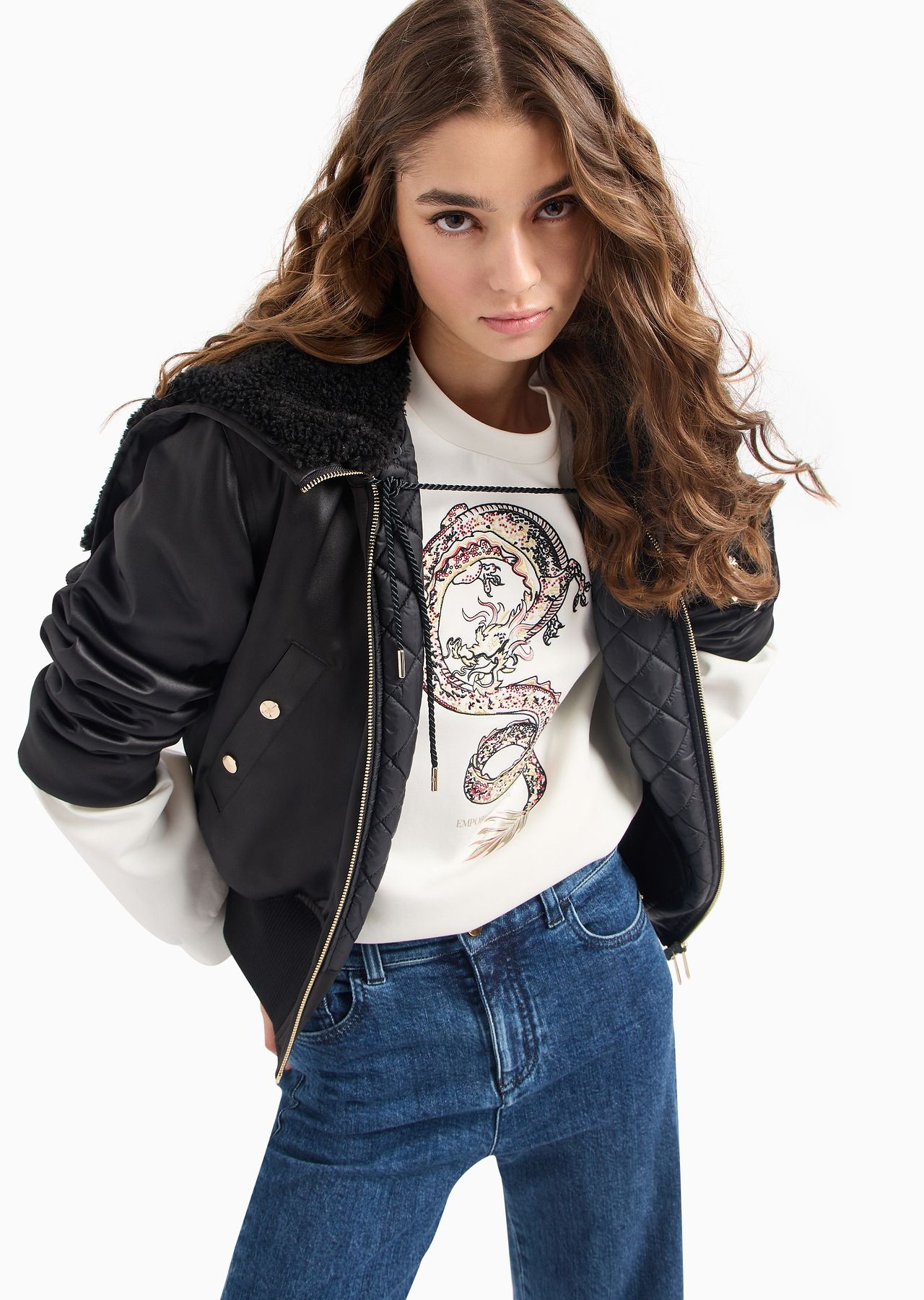 High-waisted cropped jeans in comfort denim with embroidery - 5