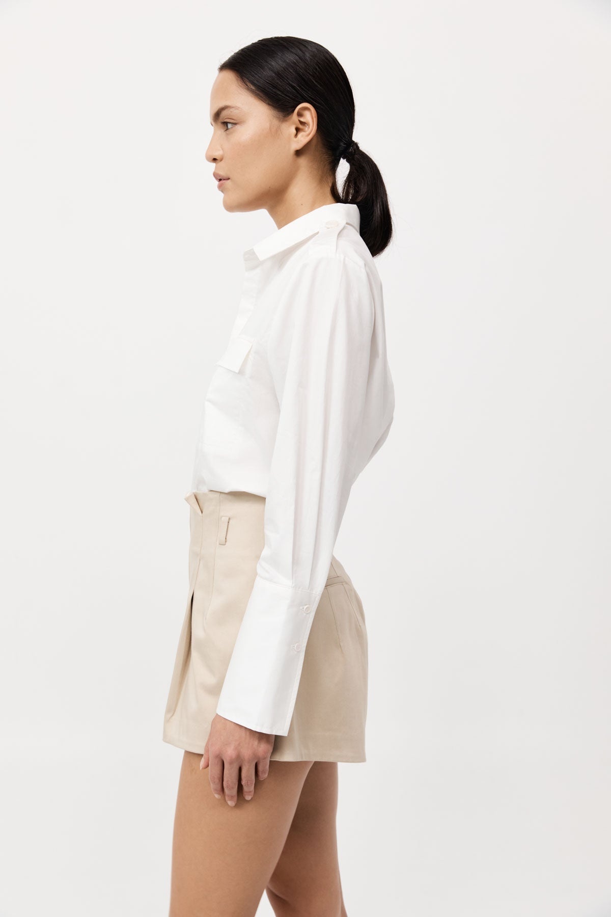 Cotton Paperbag Waist Shorts - Champagne - 4