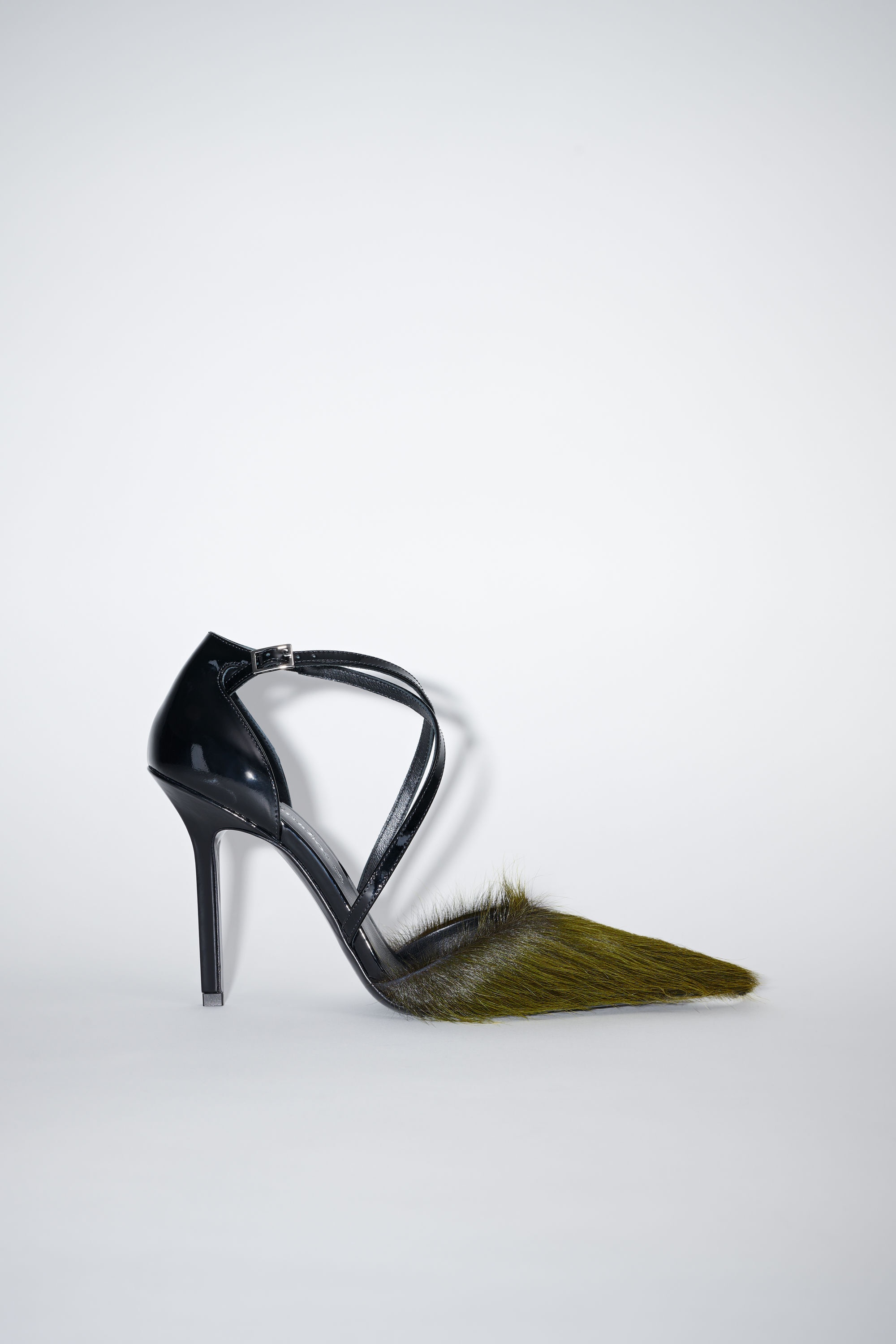 Hairy leather heeled pumps - Yellow/black - 1