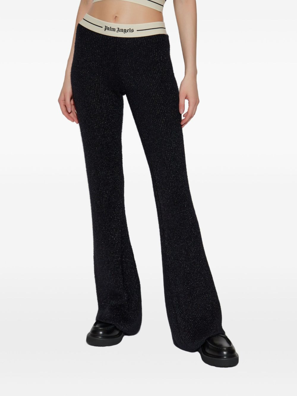 logo-waistband flared trousers - 3