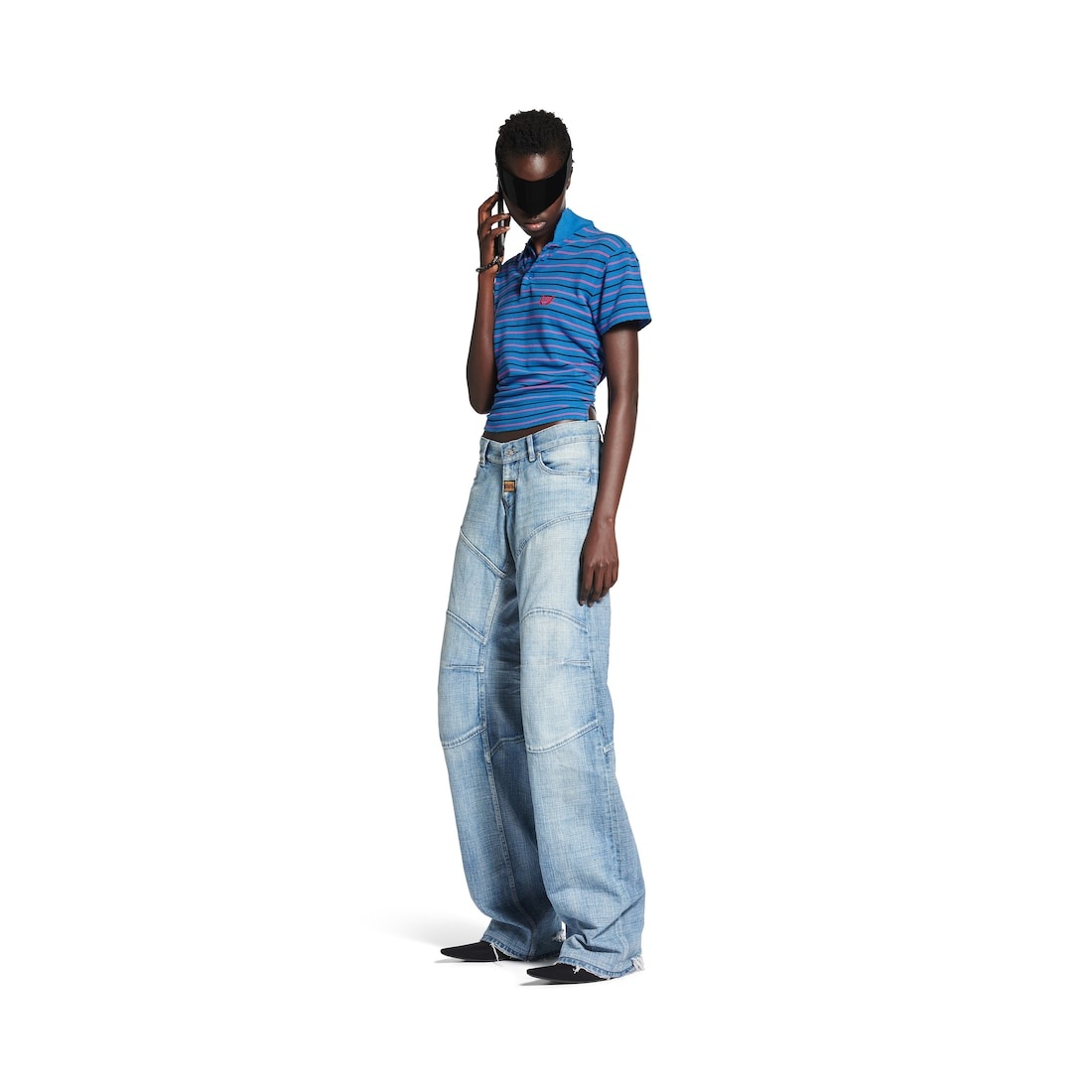 Laurel Classic Fitted Polo in Blue/pink/black - 4