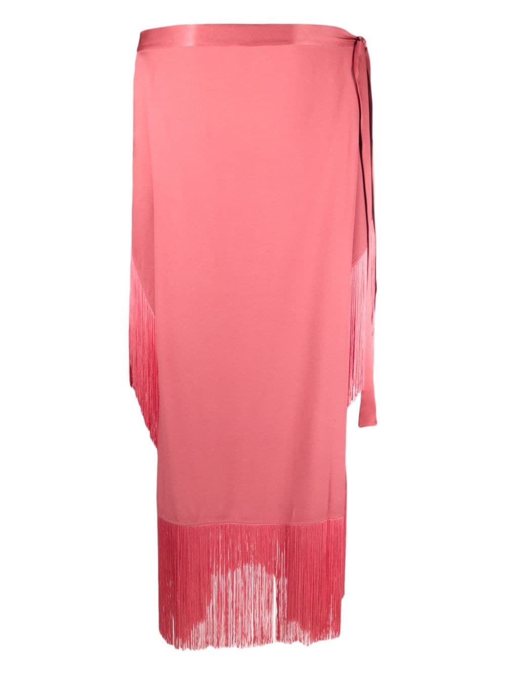 neck tie-fastening fringed crepe midi dress - 2