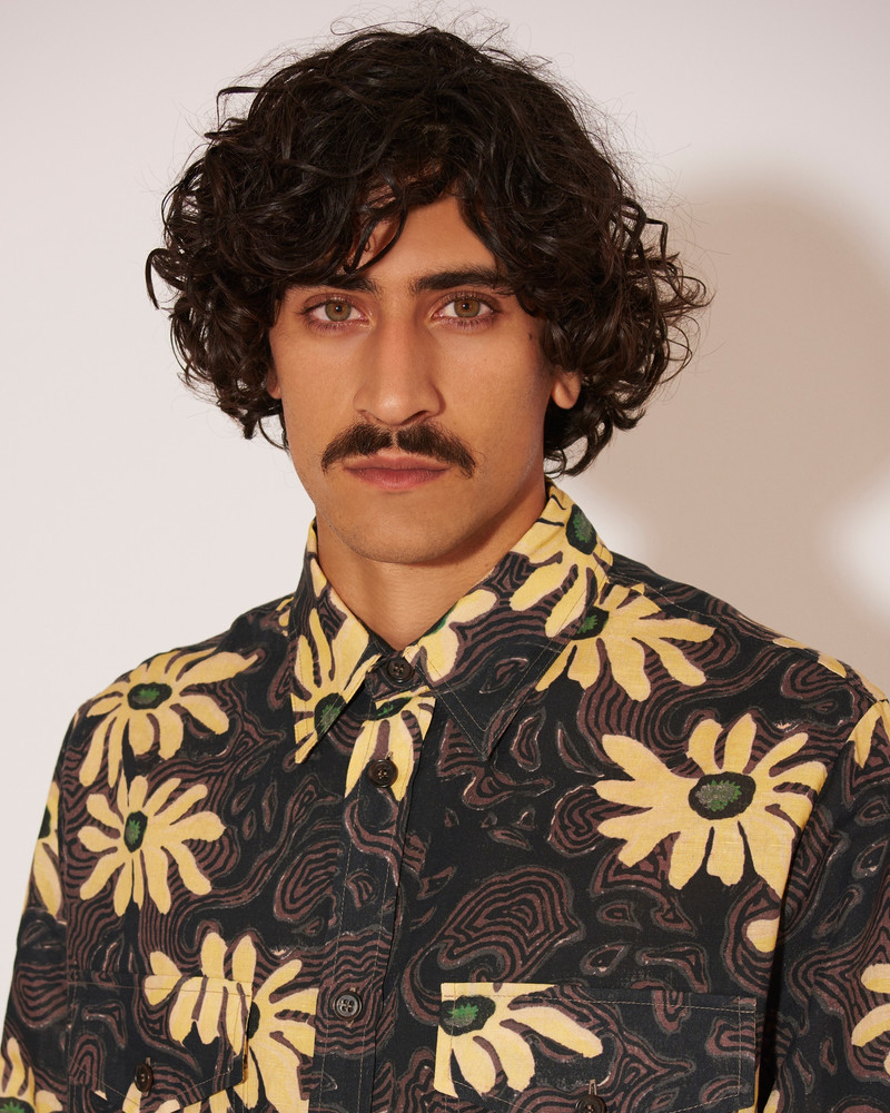 ZANDER - Cotton-linen oversized floral shirt - Black 5