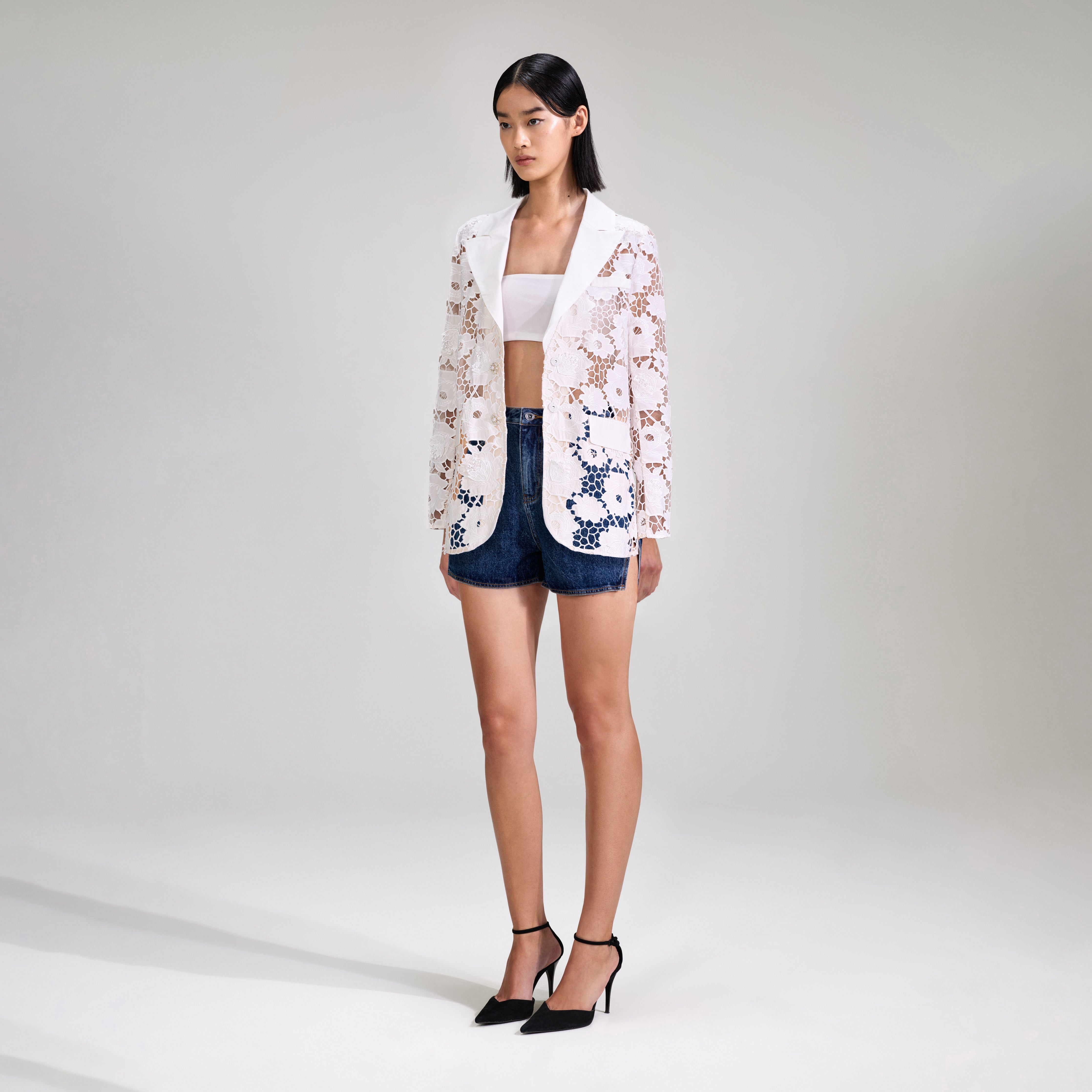 White 3D Cotton Lace Jacket - 2
