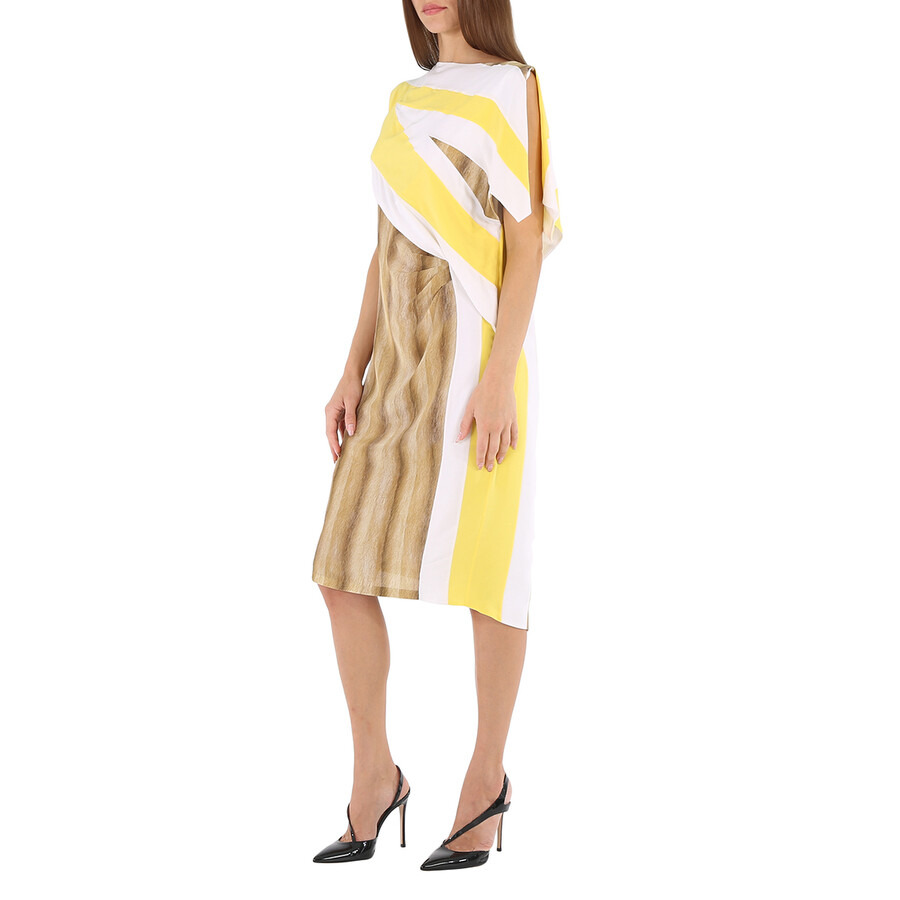Burberry Bright Straw Graphic-Print Boat Neck Asymmetric Dress - 6