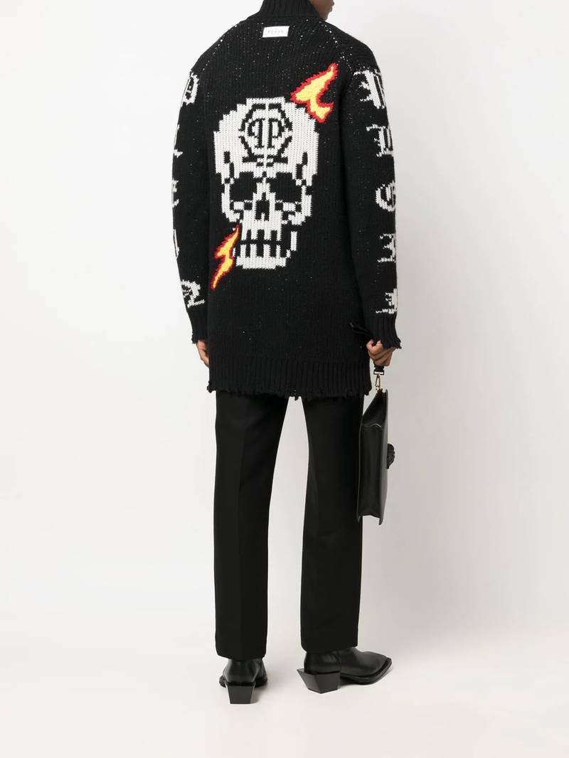 PHILIPP PLEIN intarsia-knit logo cardigan outlook