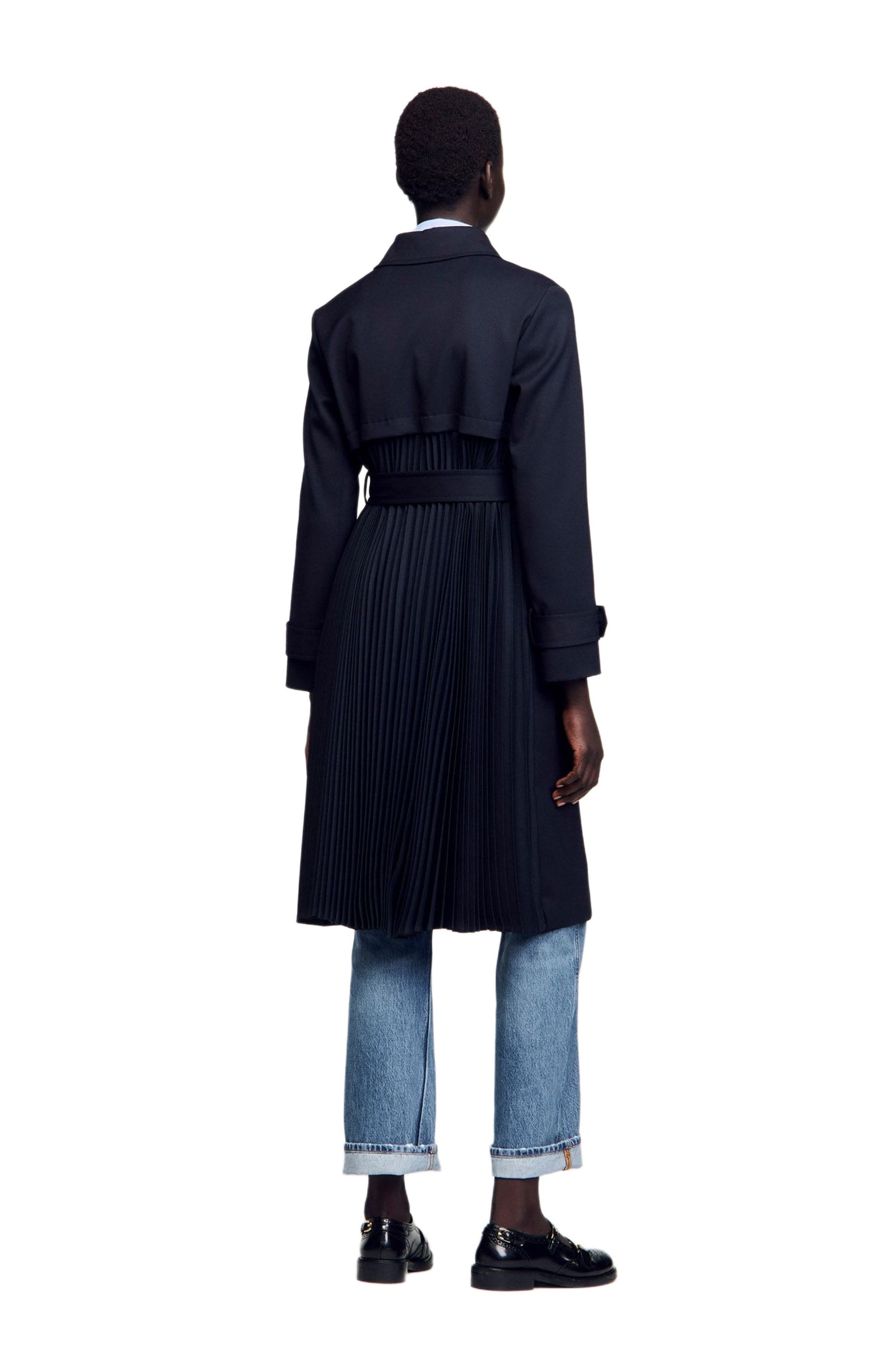 SANDRO Trench coat with pleated inset in Navy Blue at Nordstrom - 2
