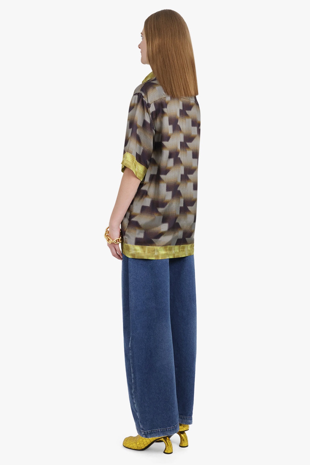 CONTRAST PIXEL GRAPHIC PRINT S/S SHIRT | BROWN/YELLOW - 6