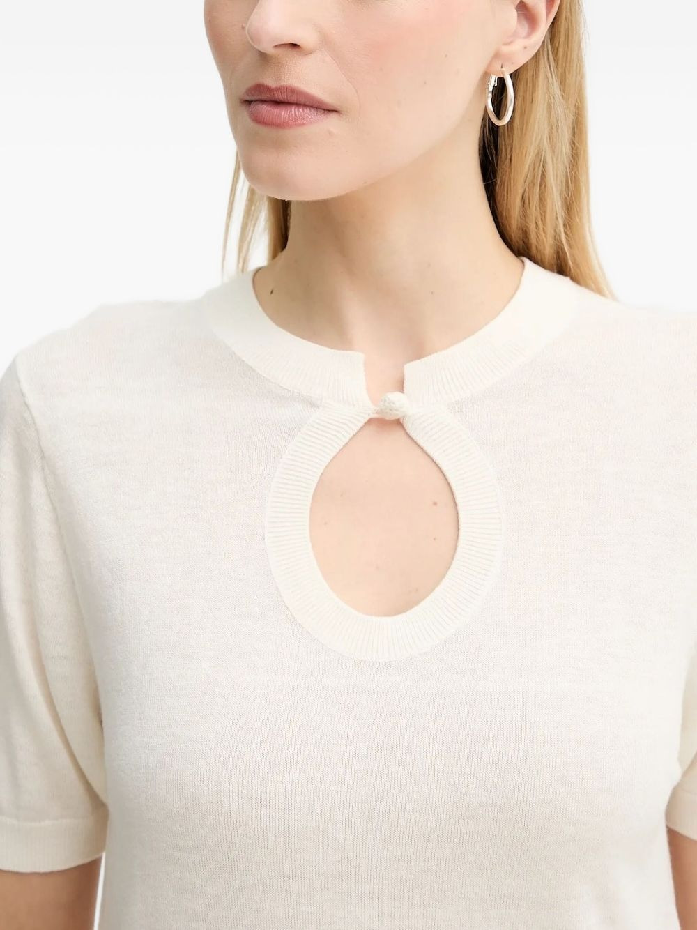 keyhole-neck short-sleeve knit T-shirt - 4