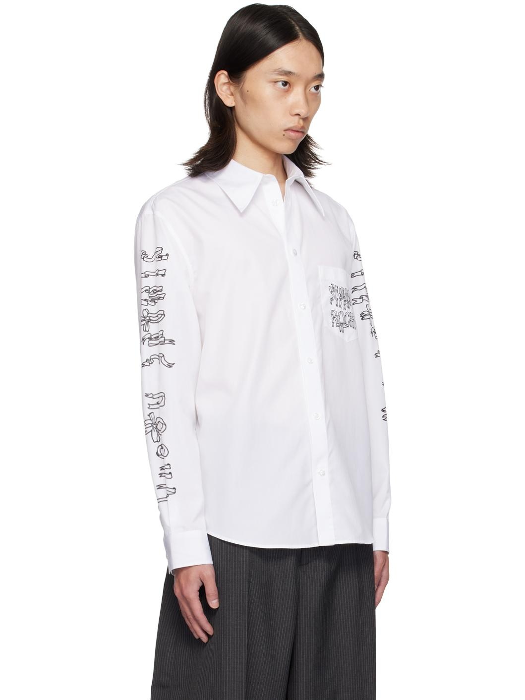 White Ribbon Logo Print Shirt - 2